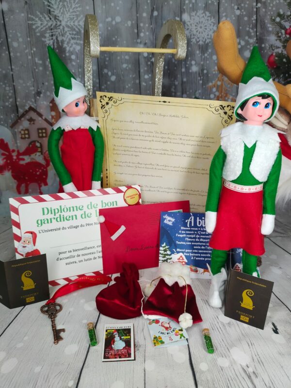 lutin et lutine de Noel - accessoires, voyage, lettre père Noël