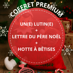 Coffret premium lutin farceur de noel, lettre du Père Noël et hotte à bêtises