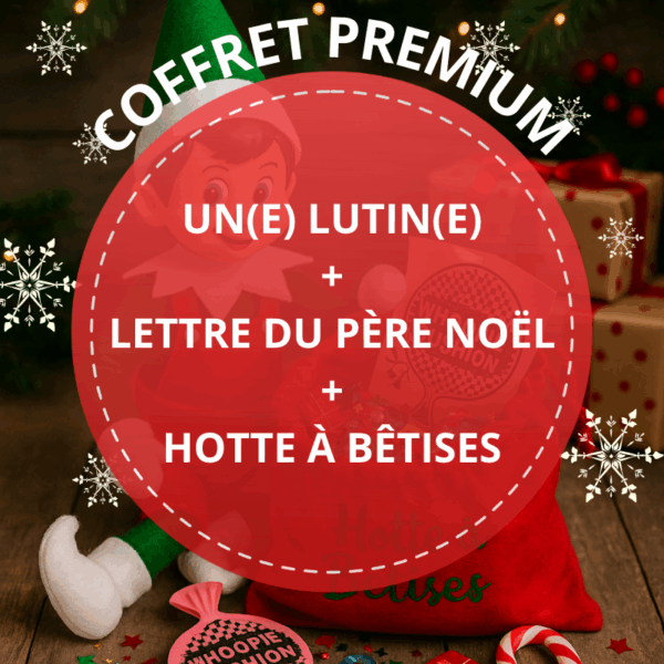 Coffret premium lutin farceur de noel, lettre du Père Noël et hotte à bêtises